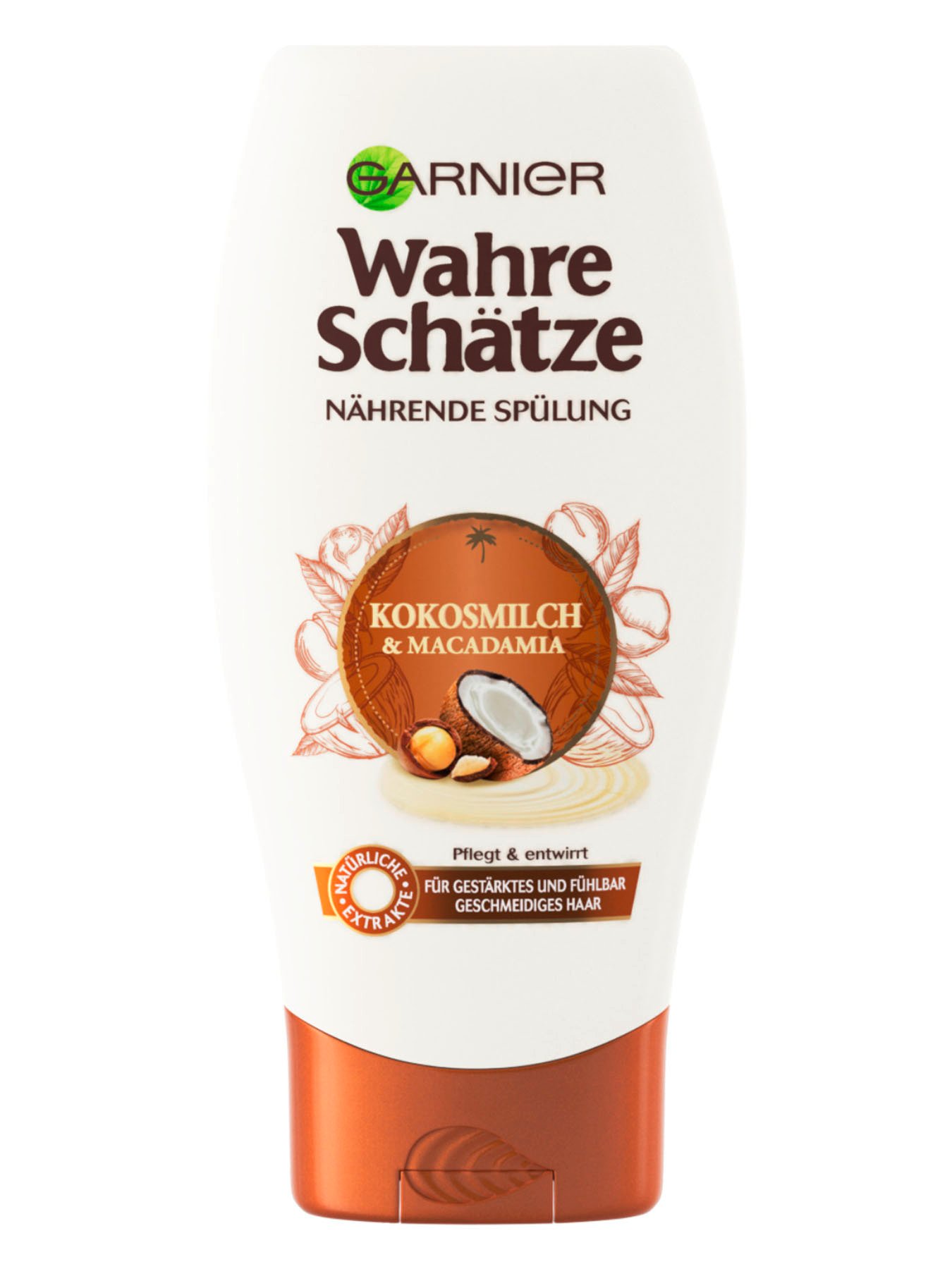 Naehrendes-Shampoo-Wahre-Schaetze-Kokosmilch-Macadamia-250ml-Vorderseite-Garnier-Deutschland-gross